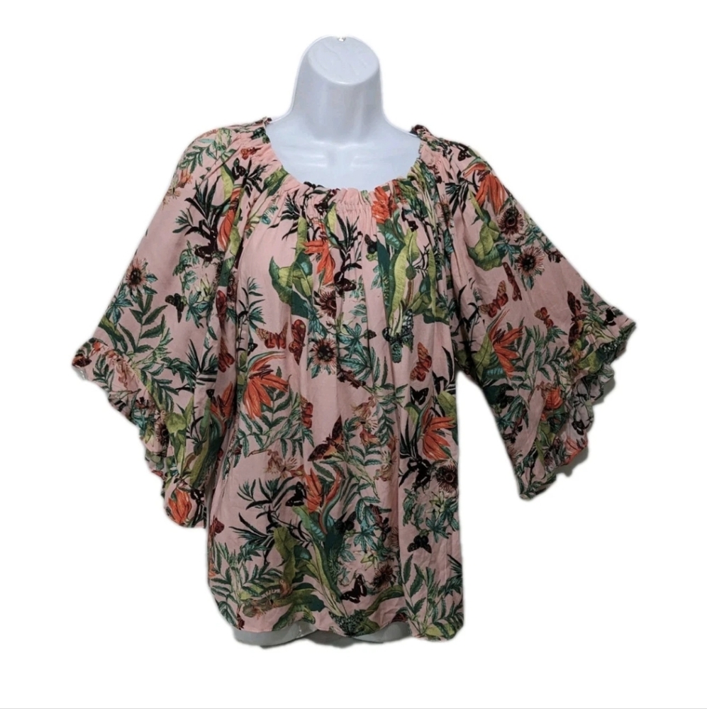 NWT H&M Peasant Top Blouse Butterfly Tropical bohemian 4 #4